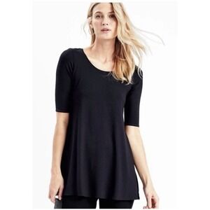 Eileen Fisher Jersey Knit Scoop Neck Swing Tunic Top‎ Size XL Black #AAA12-3